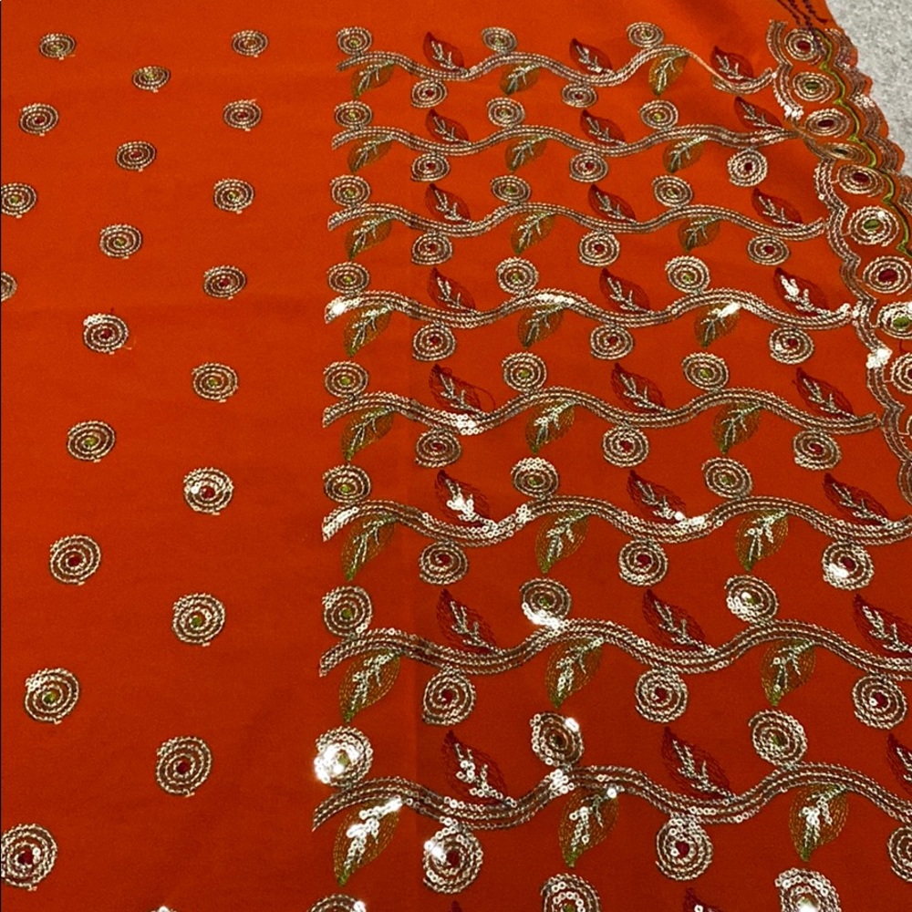 Beautiful silver detail work saree and blouse with sleeves